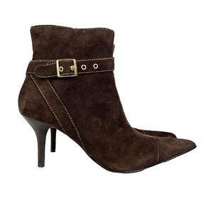 Bakers Boots Women Size 8.5 Stiletto Side Zip & Buckle‎ Ankle Brown Suede Boots